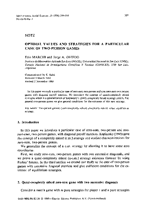 (PDF) Optimal values and strategies for a particular case of two-person ...