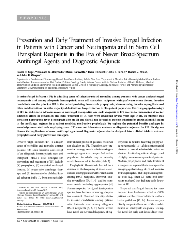 (PDF) Prevention and Early Treatment of Invasive Fungal Infection in ...