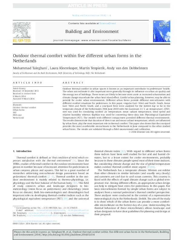 (PDF) Outdoor thermal comfort within five different urban forms in the ...