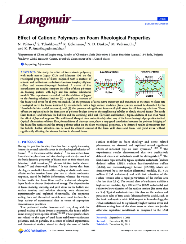 (PDF) Effect of Cationic Polymers on Foam Rheological Properties