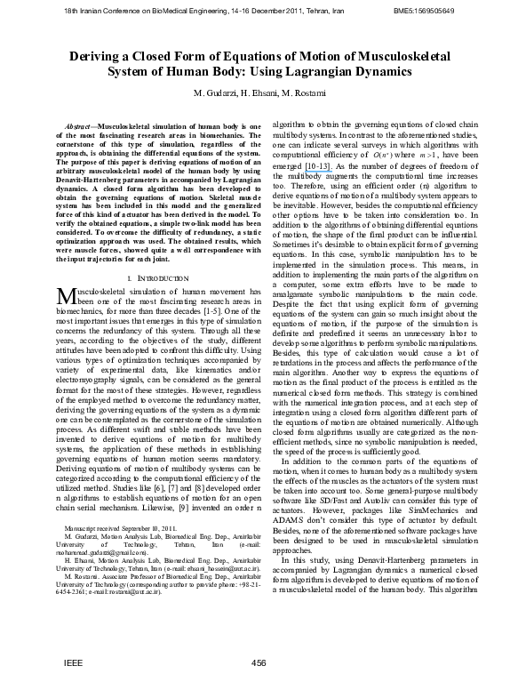 (PDF) Deriving a closed form of equations of motion of musculoskeletal ...