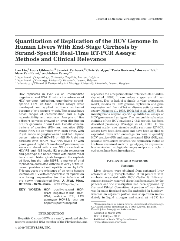 (PDF) Quantitation of replication of the HCV genome in human livers ...