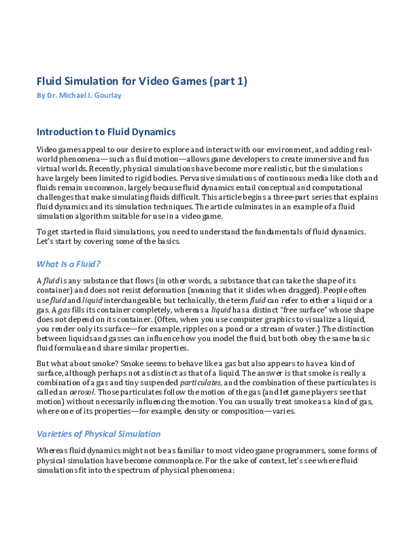 (PDF) Fluid Simulation for Video Games (part 1) Introduction to Fluid ...