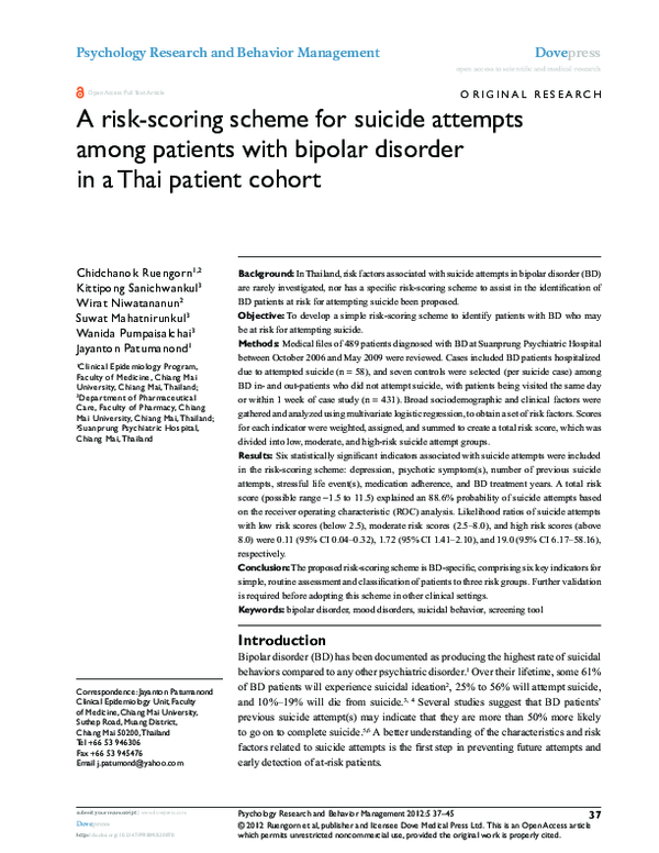 (PDF) A risk-scoring scheme for suicide attempts among patients with ...