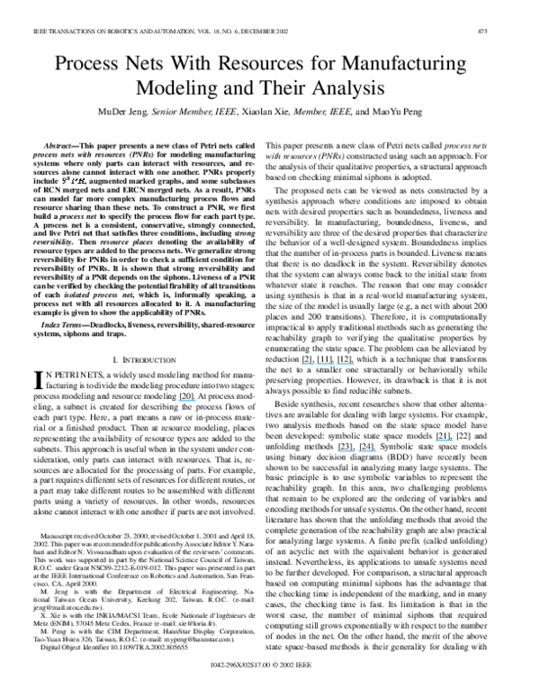 (PDF) Process nets with resources for manufacturing modeling and their ...