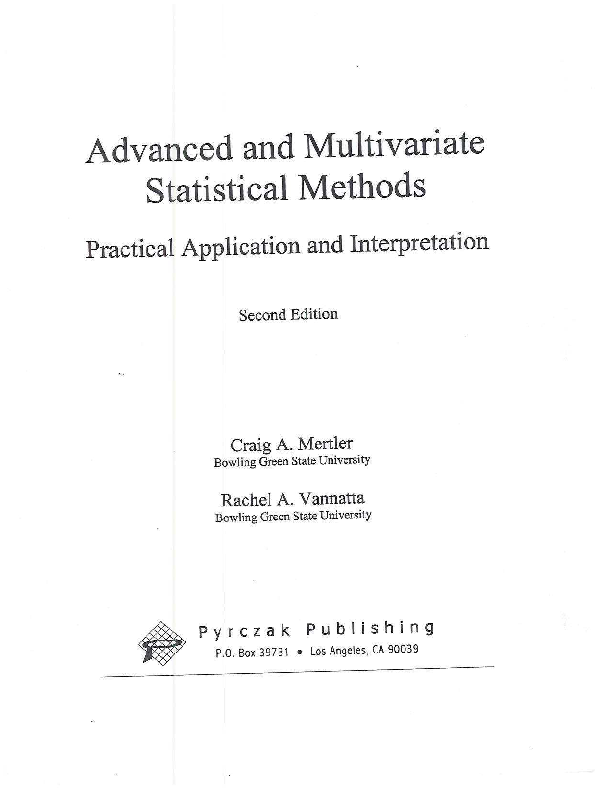 (PDF) Advanced and multivariate statistical methods