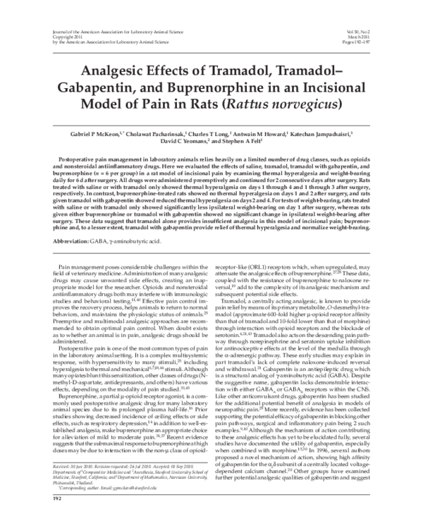 (PDF) Analgesic effects of tramadol, tramadol-gabapentin, and ...