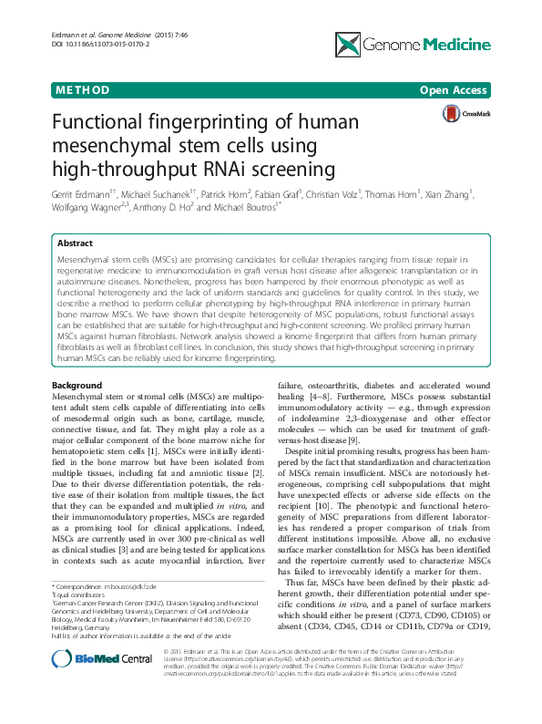 (PDF) Functional fingerprinting of human mesenchymal stem cells using ...