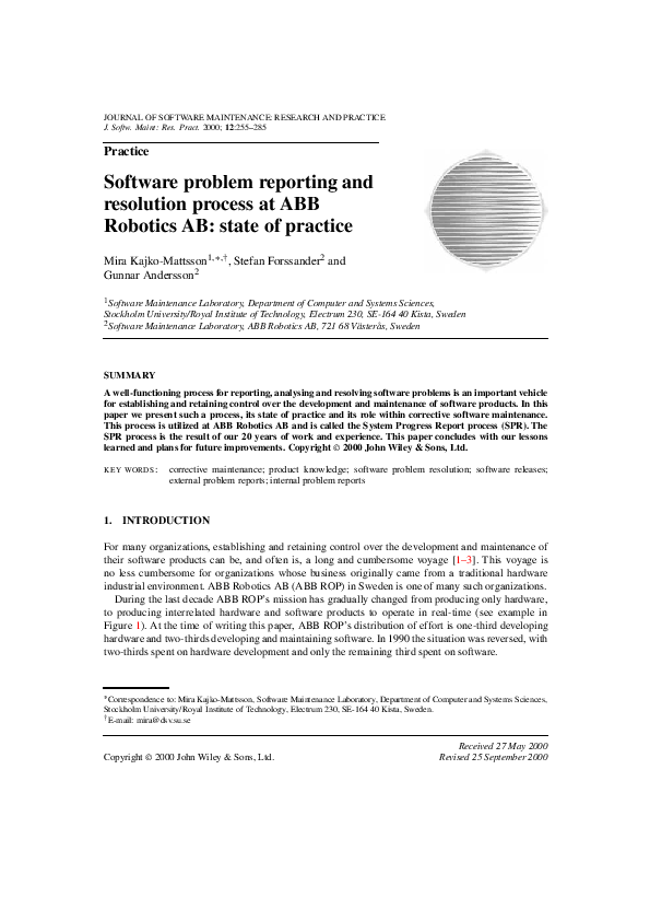(PDF) Software problem reporting and resolution process at ABB Robotics ...