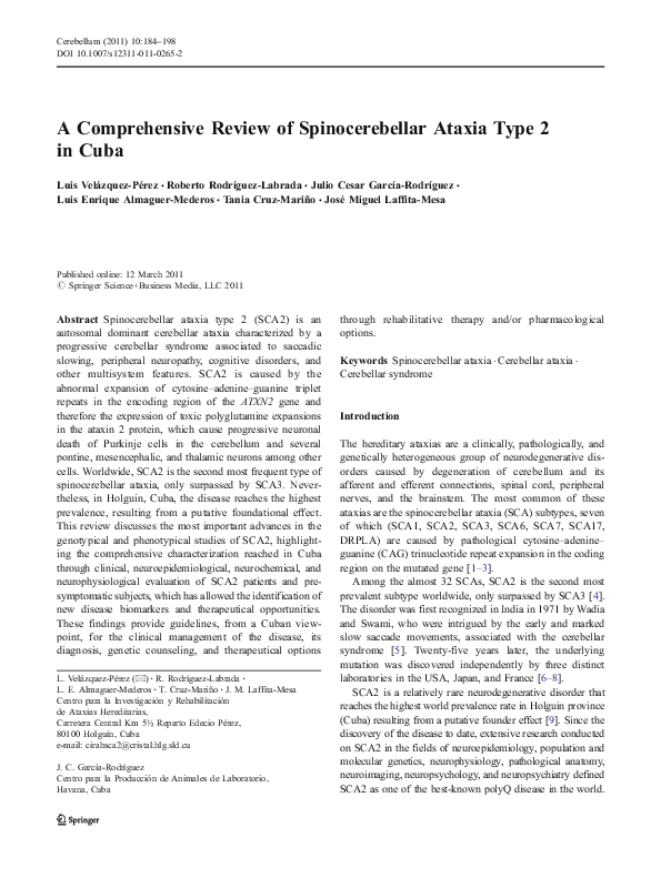 (PDF) A Comprehensive Review of Spinocerebellar Ataxia Type 2 in Cuba