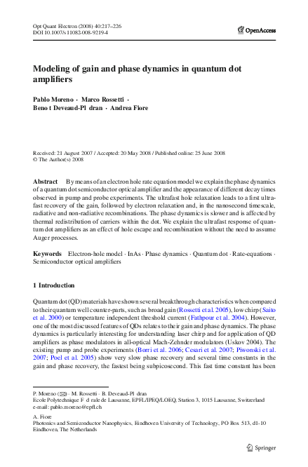 (PDF) Modeling of gain and phase dynamics in quantum dot amplifiers