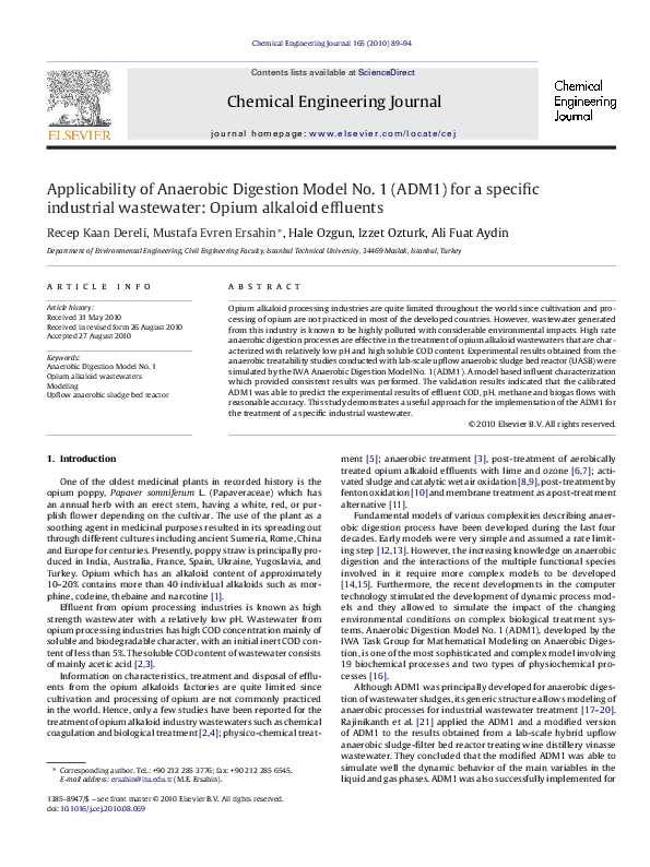 (PDF) Applicability of Anaerobic Digestion Model No. 1 (ADM1) for a ...