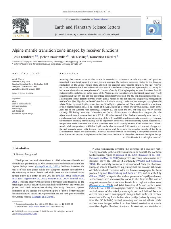 (PDF) Alpine mantle transition zone imaged by receiver functions