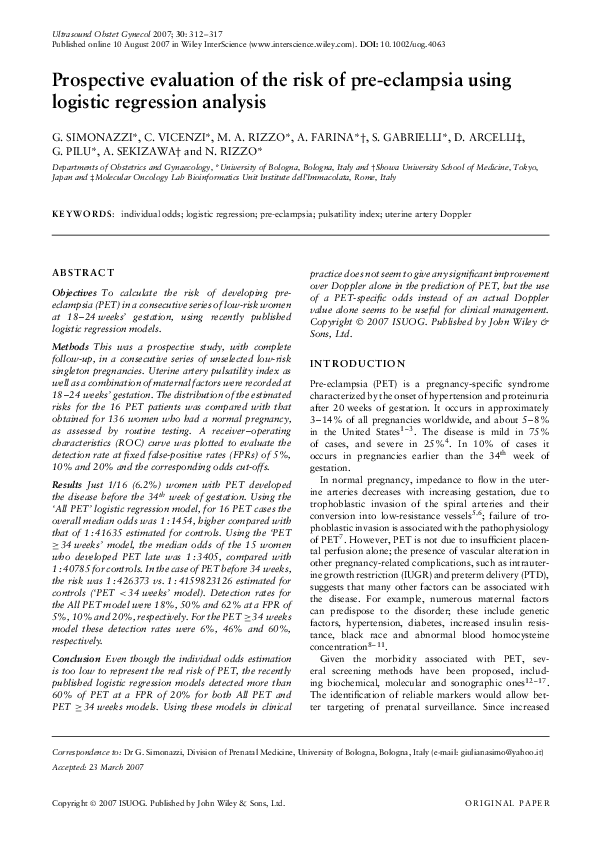 (PDF) Prospective evaluation of the risk of preeclampsia using