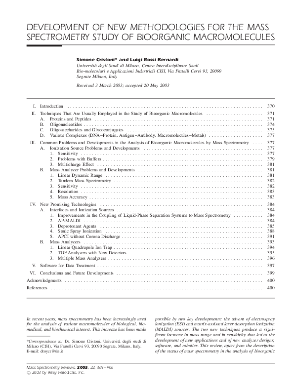 (PDF) Development of new methodologies for the mass spectrometry study ...