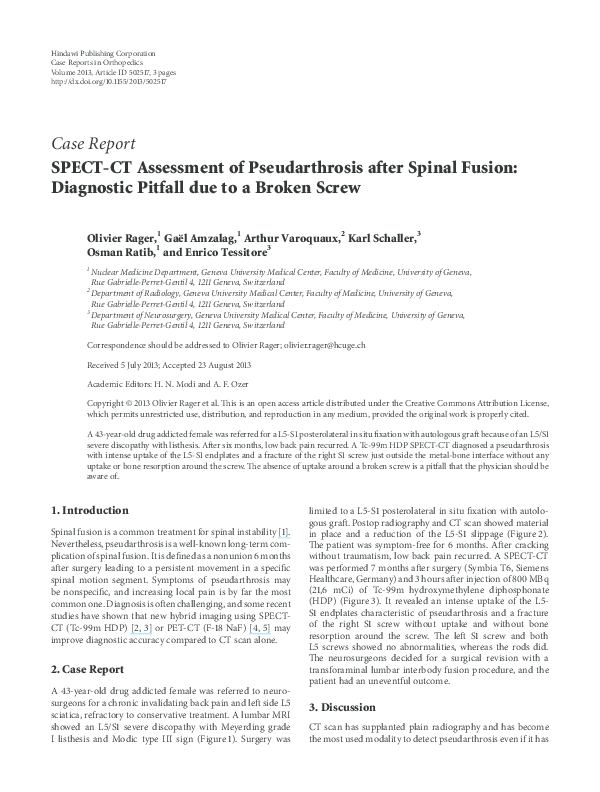 (PDF) SPECT-CT assessment of pseudarthrosis after spinal fusion ...
