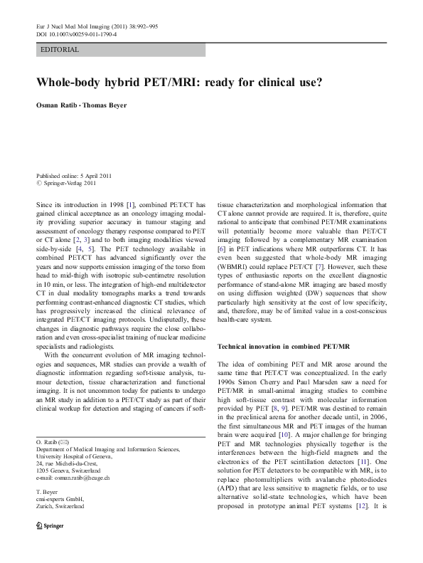 (PDF) Whole-body hybrid PET/MRI: ready for clinical use?