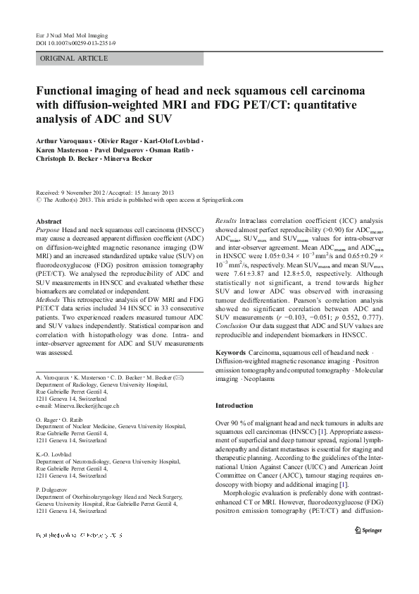 (PDF) Functional imaging of head and neck squamous cell carcinoma with ...