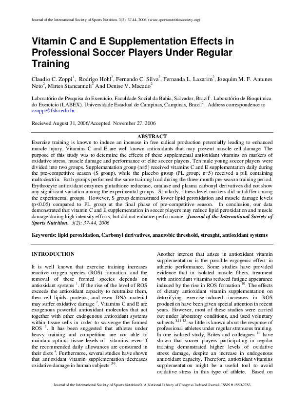 (PDF) Vitamin C and E Supplementation Effects in Professional Soccer ...