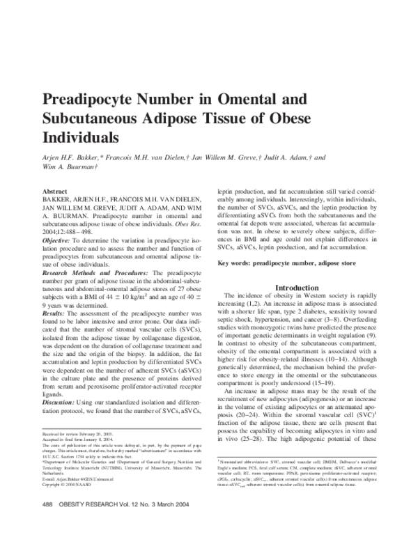 (PDF) Preadipocyte Number in Omental and Subcutaneous Adipose Tissue of ...