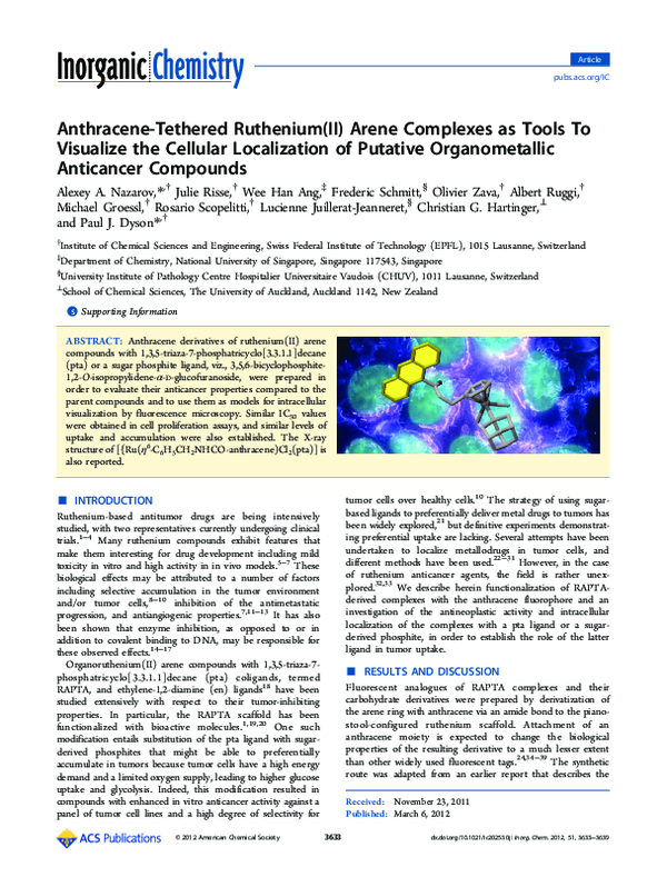 (PDF) Anthracene-Tethered Ruthenium(II) Arene Complexes as Tools To ...