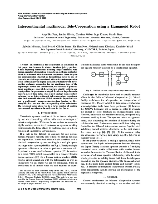 (PDF) Intercontinental multimodal tele-cooperation using a humanoid robot