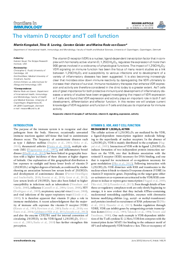 (PDF) The Vitamin D Receptor and T Cell Function