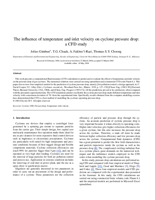 (PDF) The influence of temperature and inlet velocity on cyclone ...