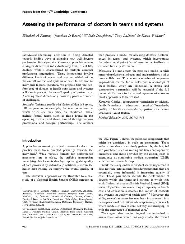 (PDF) Assessing the performance of doctors in teams and systems