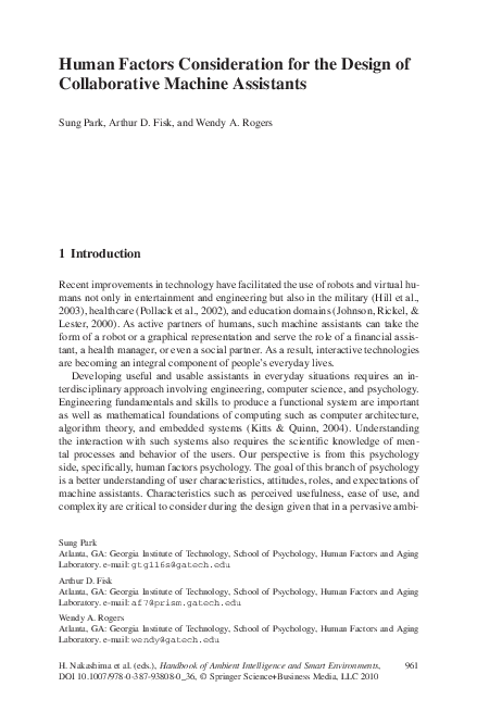 (PDF) Human Factors Consideration for the Design of Collaborative ...