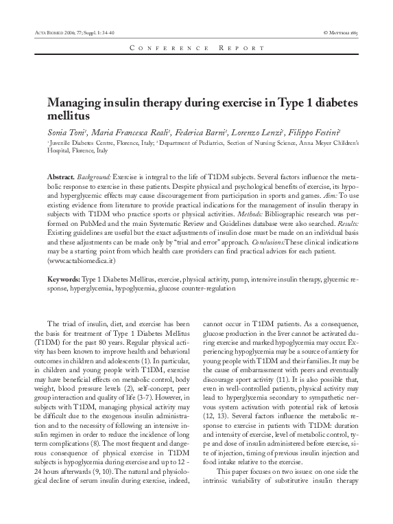 (PDF) Managing insulin therapy during exercise in type 1 diabetes mellitus