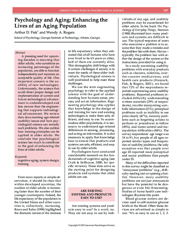 (PDF) Psychology and Aging: Enhancing the Lives of an Aging Population