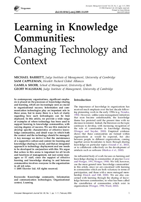 (PDF) Learning in Knowledge Communities