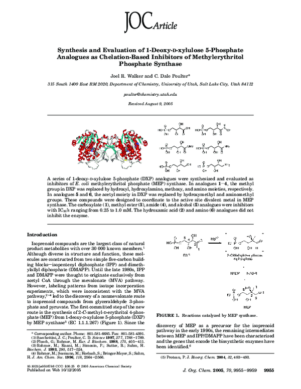 (PDF) Synthesis and Evaluation of 1-Deoxy- d -xylulose 5-Phosphoric ...