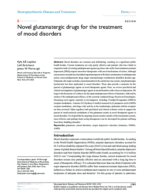 (PDF) Novel glutamatergic drugs for the treatment of mood disorders