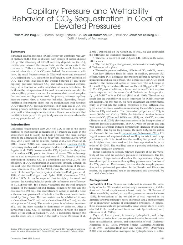 (PDF) Capillary Pressure and Wettability Behavior of Coal - Water ...