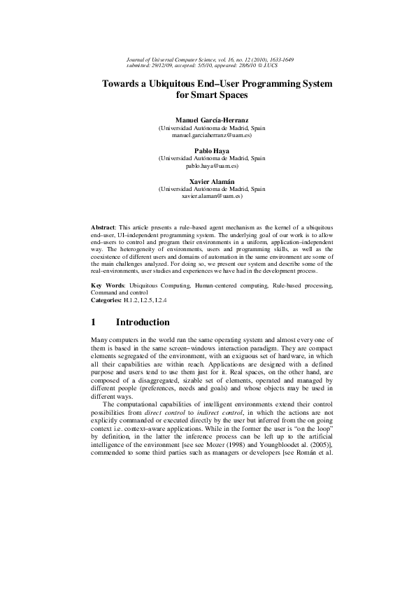 (PDF) Towards a Ubiquitous End-User Programming System for Smart Spaces