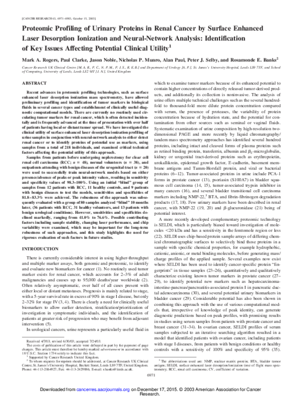 (PDF) Proteomic profiling of urinary proteins in renal cancer by ...