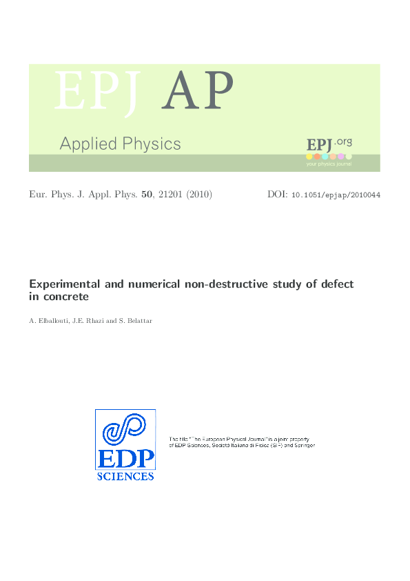 (PDF) Experimental and numerical non-destructive study of defect in ...