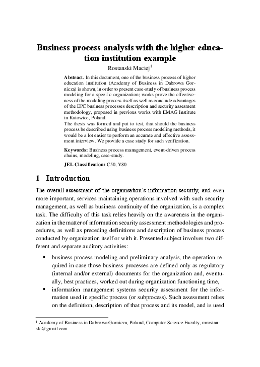 (PDF) Business process analysis with the higher education institution ...