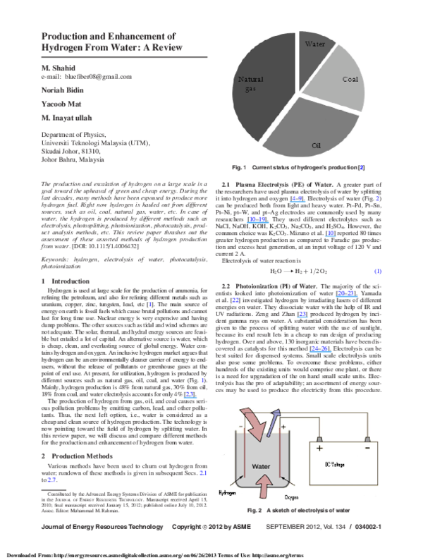 (PDF) Production and Enhancement of Hydrogen From Water: A Review