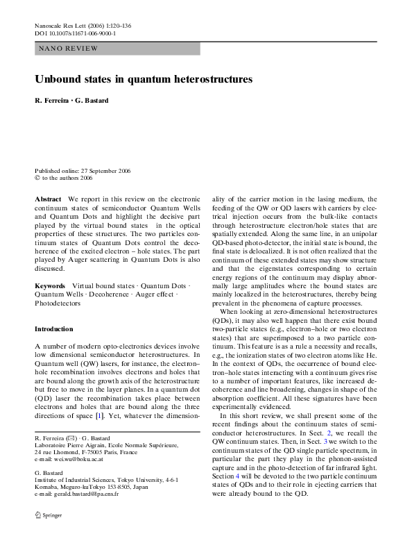 (PDF) Unbound states in quantum heterostructures