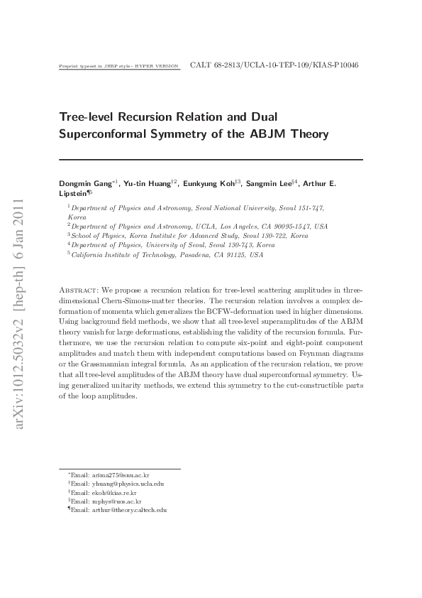 (PDF) Treelevel recursion relation and dual superconformal symmetry of