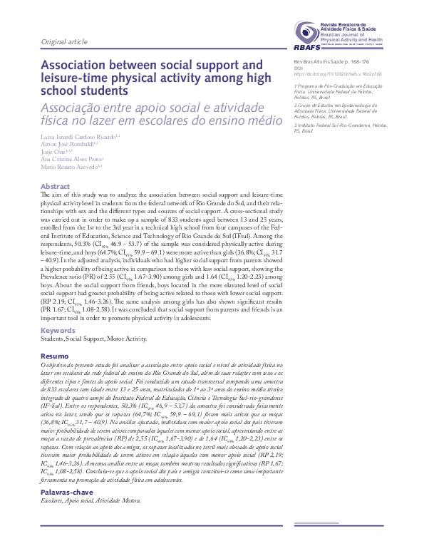 (PDF) Association between social support and leisure-time physical ...