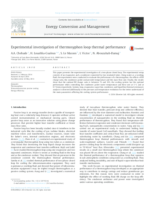 (PDF) Experimental investigation of thermosyphon loop thermal performance