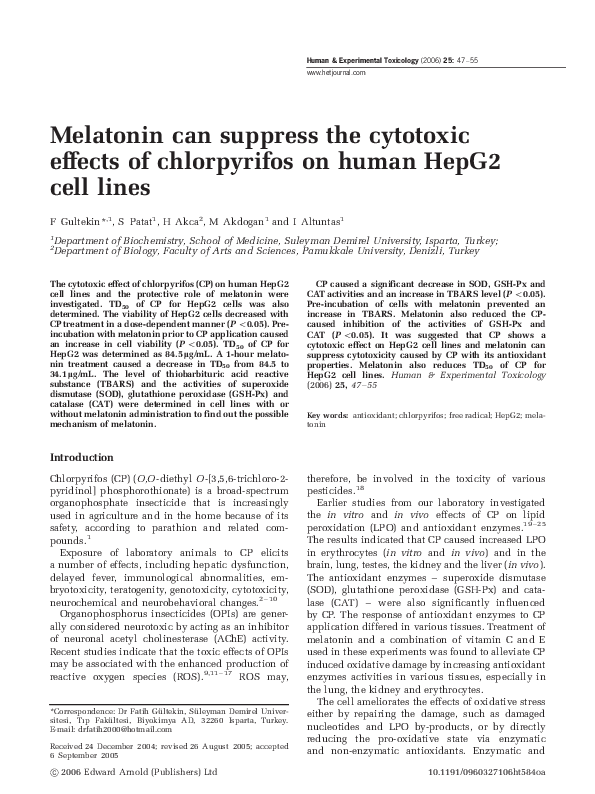 (PDF) Melatonin can suppress the cytotoxic effects of chlorpyrifos on ...