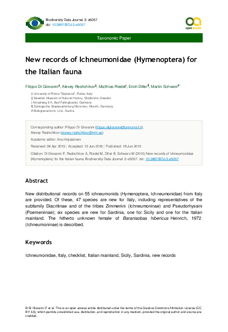 (PDF) New records of Ichneumonidae (Hymenoptera) for the Italian fauna