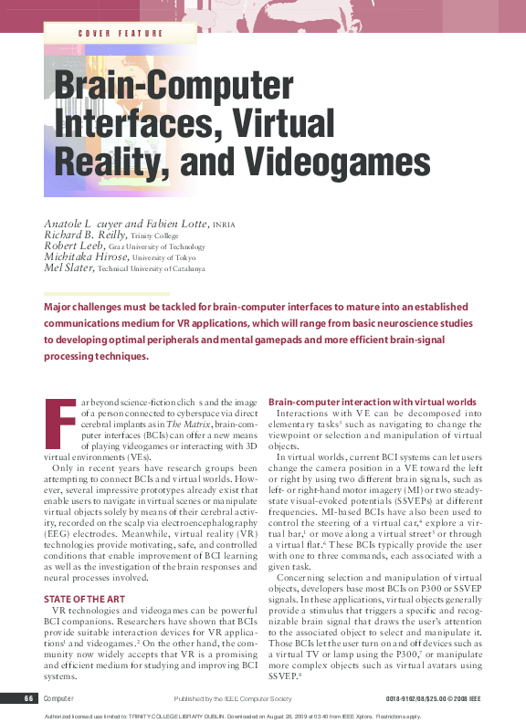 (PDF) Brain-Computer Interfaces, Virtual Reality, and Videogames