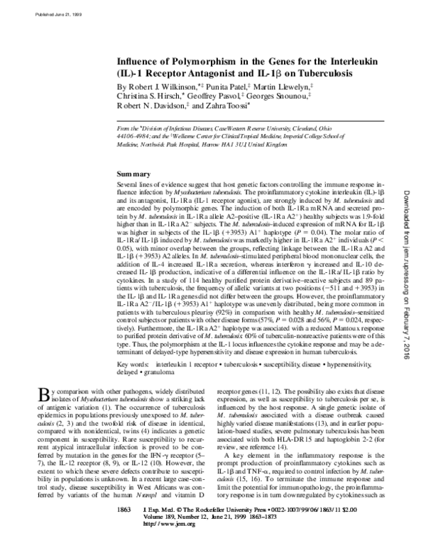 (PDF) Influence of polymorphism in the genes for the interleukin (IL)-1 ...