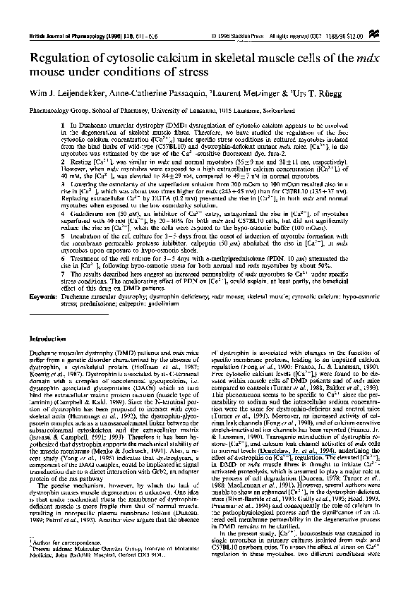 (PDF) Regulation of cytosolic calcium in skeletal muscle cells of the ...